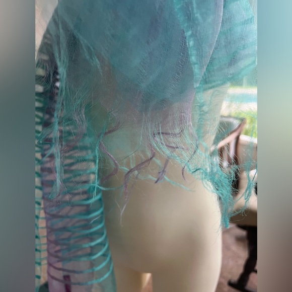 Silk Teal and Purple Sheer Scarf - Picture 3 of 14
